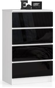 Ak furniture Komoda Kuba 60 cm - 4 šuplíky bílá/černá