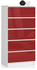 Avord Komoda Kuba 60 cm - 5 šuplíků bílá/červená