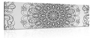 Obraz abstraktní květinová Mandala v černobílém provedení - 120x40 cm