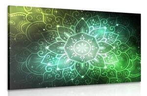 Obraz Mandala s galaktickým pozadím v odstínech zelené - 90x60 cm