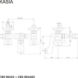 Mereo Vanová nástěnná baterie, Kasia, 100 mm, bez příslušenství, chrom CBS901A03