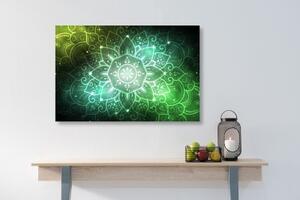 Obraz Mandala s galaktickým pozadím v odstínech zelené - 60x40 cm