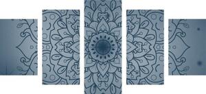 5-dílný obraz tmavě modrý květ Mandaly - 100x50 cm
