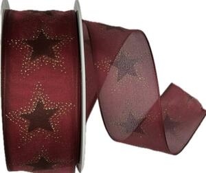 Vánoční stuha organzová ORGANDY STARDUST bordó 40mm x 20m (9,-Kč/m)