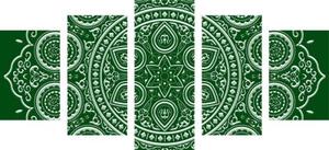 5-dílný obraz jemná etnická Mandala v zeleném provedení - 100x50 cm