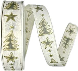 Stuha vánoční TREES & STARS bílá 25mm x 20m ( 8,-Kč/m)