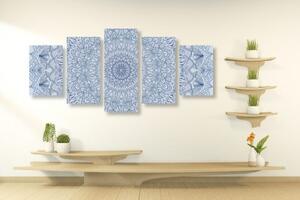 5-dílný obraz detailní ozdobná Mandala v modré barvě - 100x50 cm