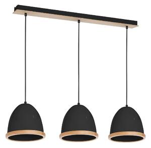 Závěsné svítidlo Studio, 3x dřevěné/černé kovové stínítko, (fi 21cm), b/br