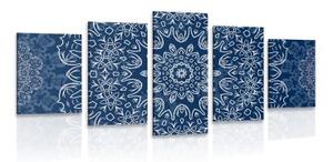 5-dílný obraz modrá Mandala s abstraktním vzorem - 100x50 cm