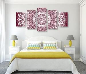 5-dílný obraz Mandala harmonie na růžovém pozadí - 100x50 cm