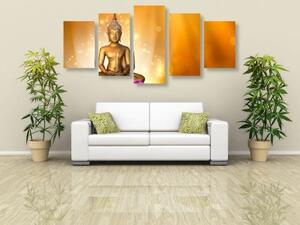 5-dílný obraz socha Buddhy na lotosovém květu - 100x50 cm