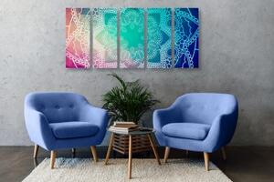 5-dílný obraz pastelová Mandala - 100x50 cm