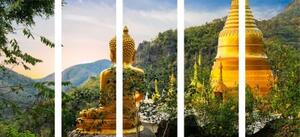 5-dílný obraz pohled na zlatého Buddhu - 100x50 cm