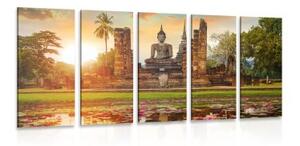 5-dílný obraz socha Buddhy v parku Sukhothai - 100x50 cm
