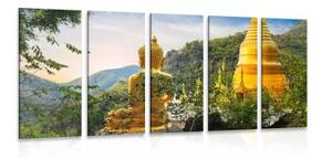 5-dílný obraz pohled na zlatého Buddhu - 100x50 cm
