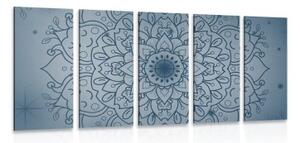 5-dílný obraz tmavě modrý květ Mandaly - 100x50 cm