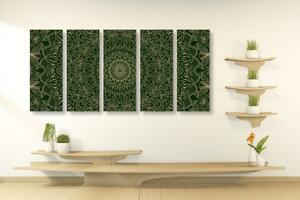5-dílný obraz detailní ozdobná Mandala v zelené barvě - 100x50 cm