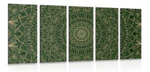 5-dílný obraz detailní ozdobná Mandala v zelené barvě - 100x50 cm