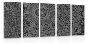 5-dílný obraz stylová Mandala v černobílém provedení - 100x50 cm