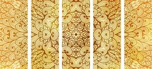 5-dílný obraz zlatá etnická Mandala - 100x50 cm