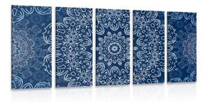5-dílný obraz modrá Mandala s abstraktním vzorem - 100x50 cm