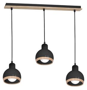 Závěsné svítidlo Oval, 3x dřevěné/černé kovové stínítko, b