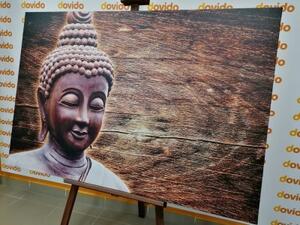 Obraz socha Budhy na dřevěném pozadí - 60x40 cm