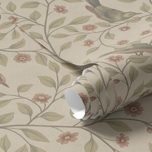 Tapety Ptáci na rozkvetlých větvích, teplé béžové pozadí, Tapety květiny, a00670 : uwalls.cz