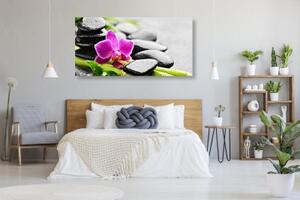 Obraz wellness zátiší s fialovou orchidejí - 100x50 cm