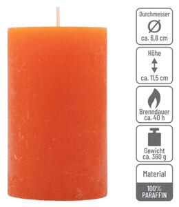 Oranžová parafínová svíčka rustikální 11,5 cm, 40 h, 6 ks