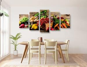 5-dílný obraz čerstvé ovoce a zelenina - 100x50 cm