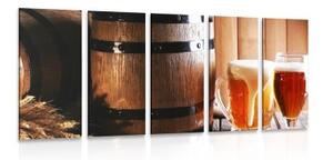 5-dílný obraz pivo s pivním soudkem - 100x50 cm