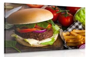 Obraz hamburger s hranolky - 120x80 cm