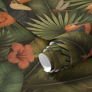 Tapety Tukan a papoušci mezi tropickou zelení a květinami, Tapety květiny, a00702 : uwalls.cz
