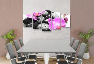 5-dílný obraz krásná souhra kamenů a orchideje - 100x50 cm