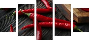 5-dílný obraz deska s chili papričkami - 100x50 cm