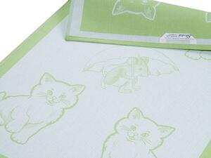 Kuchyňská bavlněná utěrka Kočky a myška - zelená