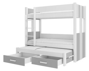 Dětská patrová postel ARTEMA + 3x matrace, 90x200, bílá/šedá