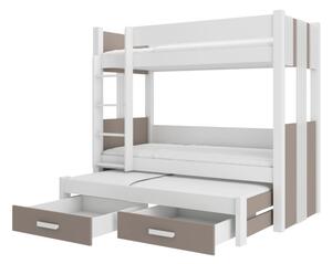 Dětská patrová postel TEMA + 3x matrace, 90x200, bílá/trufla