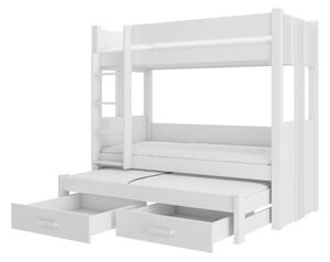 Dětská patrová postel ARTEMA + 3x matrace, 90x200, bílá