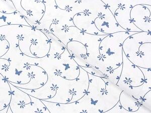 Biante Dětský bavlněný závěs Sandra SA-051 Drobné modré květiny a motýlci na bílém 135x140 cm