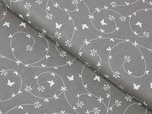 Biante Bavlněný povlak na polštář Sandra SA-050 Drobné bílé květiny a motýlci na šedém 60 x 60 cm