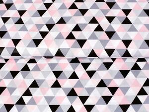 Bavlněná látka/plátno Sandra SA-110 Růžovo-černo-šedé trojúhelníčky - šířka 160 cm