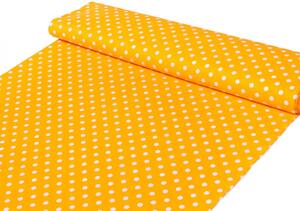 Bavlněná látka/plátno Sandra SA-112 Bílé puntíky na žlutooranžovém - šířka 160 cm