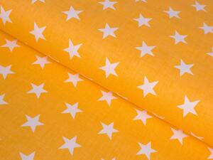 Bavlněná látka/plátno Sandra SA-034 Bílé hvězdičky na oranžovém - šířka 160 cm