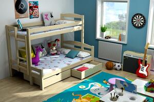 Patrová postel s rozšířeným spodním lůžkem PPS 001 + zásuvky, Rozměr : 200 cm x 140 cm , Povrchová úprava : Bezbarvý ekologický lak