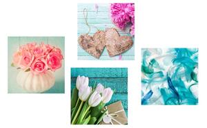 Set obrazů tyrkysové zátiší s květinami