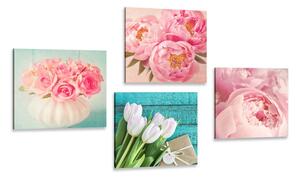 Set obrazů romantické zátiší květin
