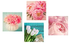 Set obrazů romantické zátiší květin