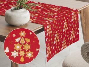Biante Vánoční bavlněný běhoun na stůl Sandra SA-408 Hvězdičky a stromky na červeném 20x140 cm